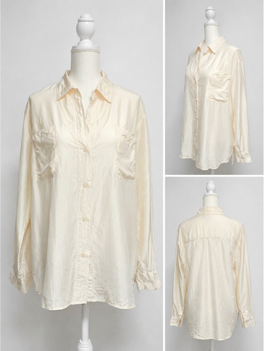 Joule 100% Silk Ivory Button-Up Shirt – Size S